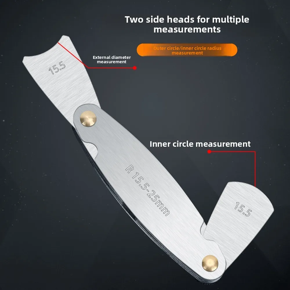 الفولاذ المقاوم للصدأ مقياس نصف القطر R0.3-1.5/R1-7/ R7.5-15/ R15.5-25 المسمار الملعب نصف القطر فيليه غيج قوس أداة قياس #2