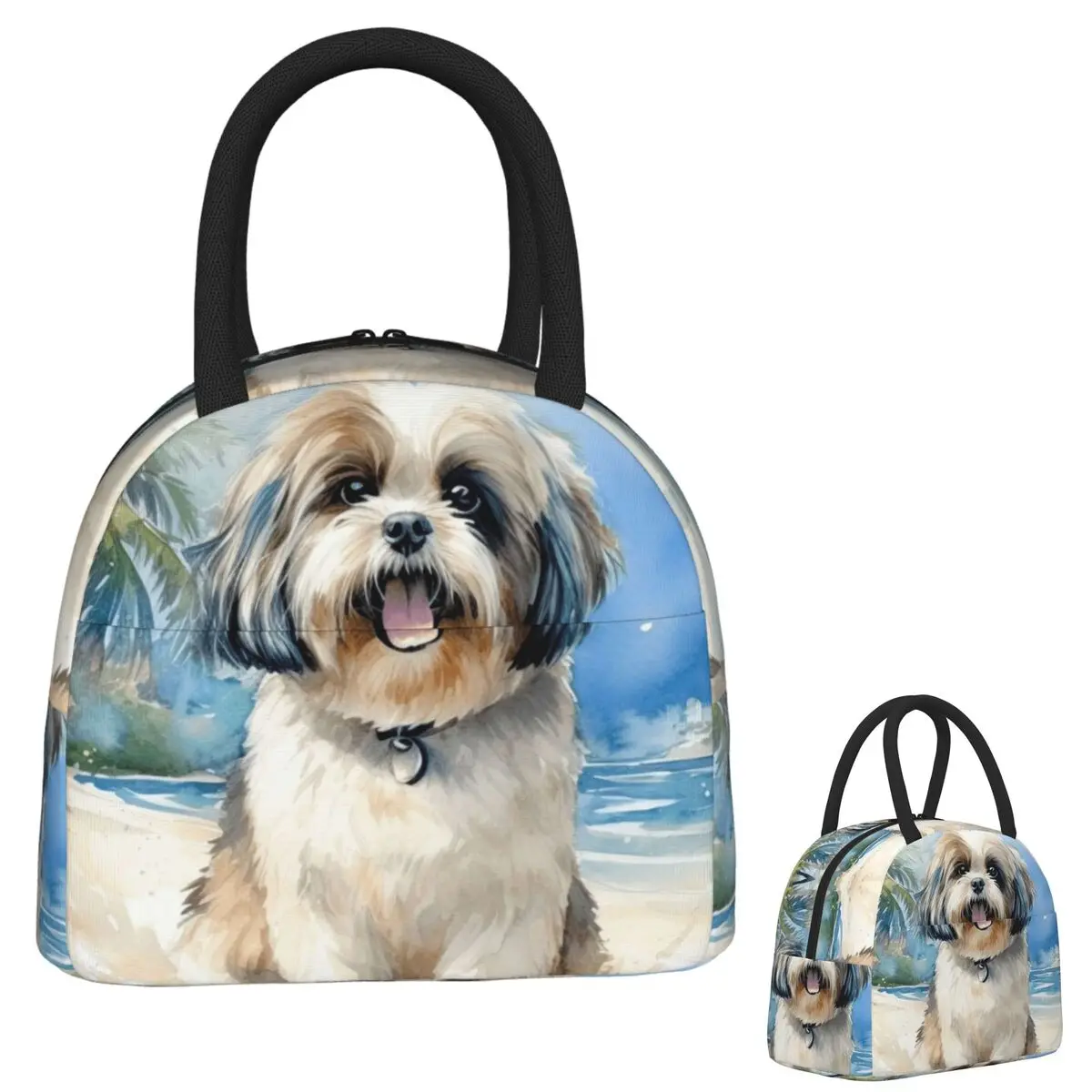 

Shih Tzu On The Beach Insulated Lunch Bag for Women Kids Portable Food Boxes Thermal Lunch Box Tote