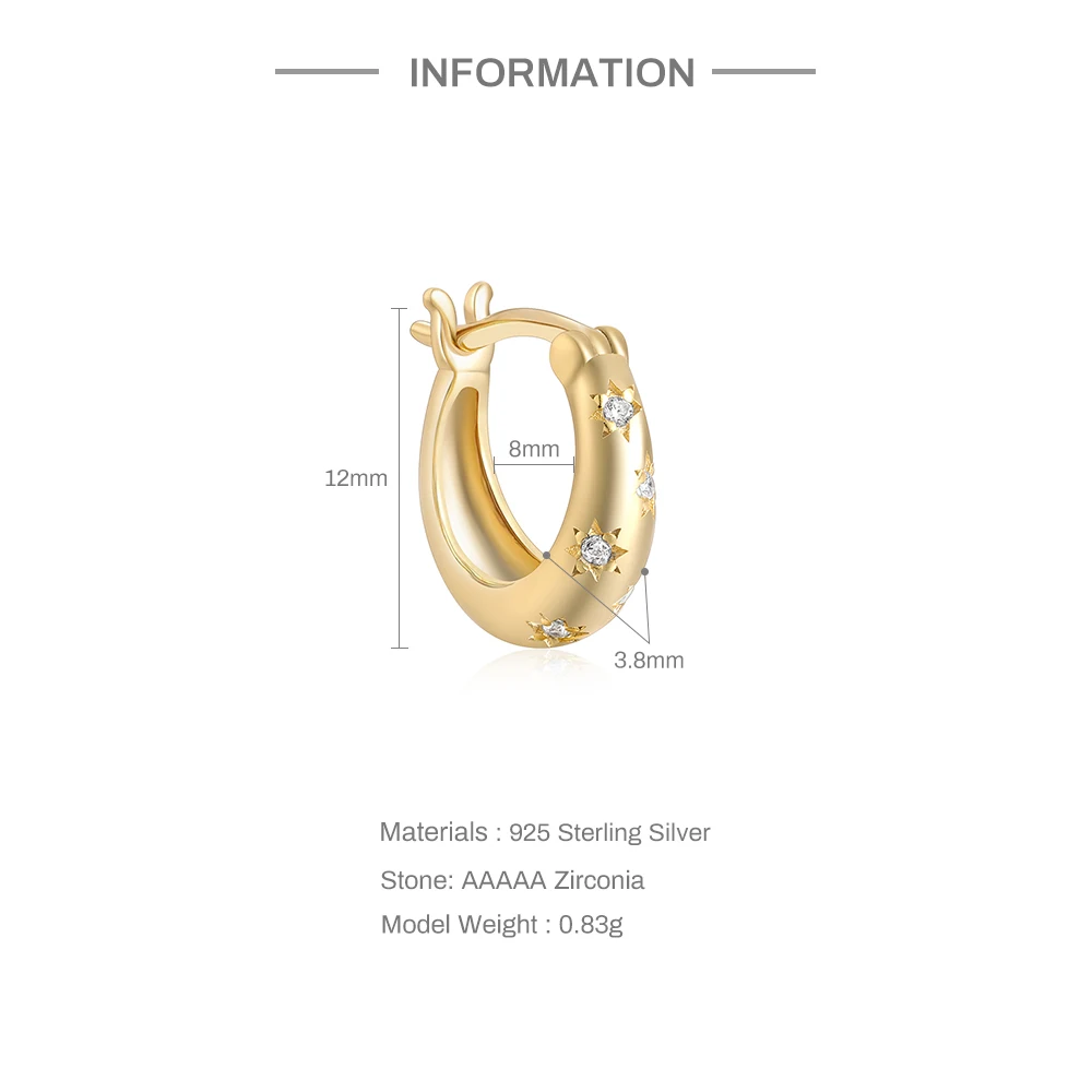 ROXI 925 Sterling Silver Earring White Zircon Star Circle Hoop Earrings For Women Making Jewelry Wedding Engagement Multi Size