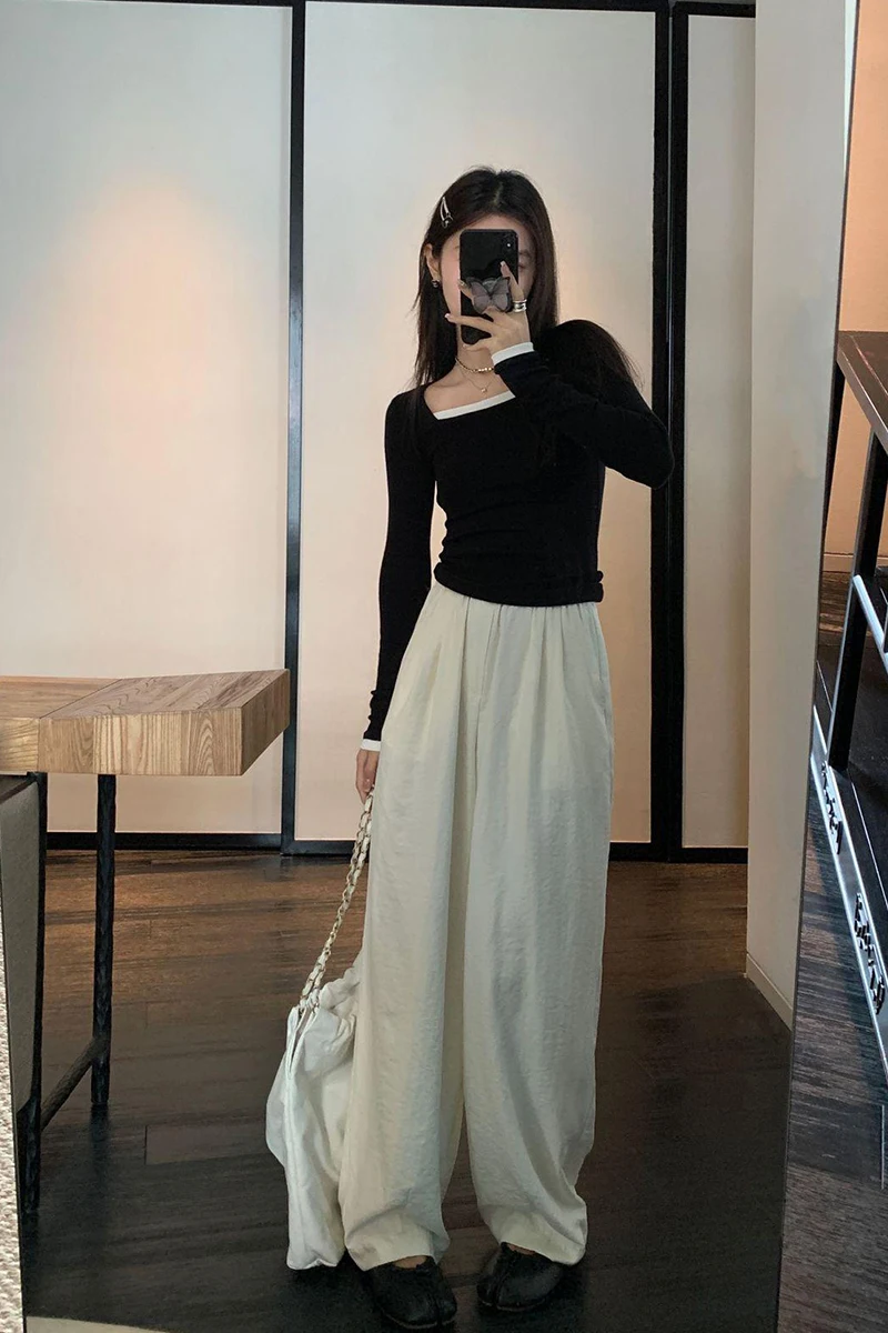 150 short slouchy slouchy wide-leg pants Women\'s summer thin Yamamoto ice silk high-waisted casual pants xs show height