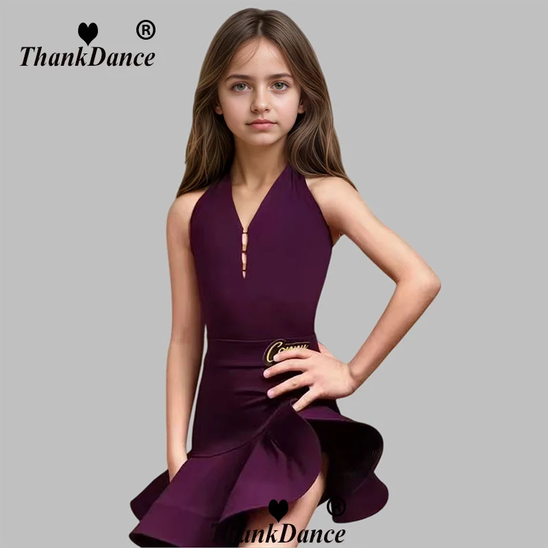 

Тренировочный костюм для латинских танцев, новый детский костюм для выступлений для девочек, конкурсные правила, платье для латинских танцев, костюм