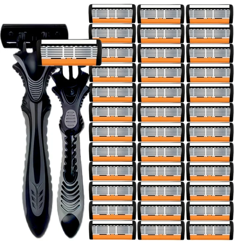 Lame de rasoir manuelle en acier inoxydable à 5 couches, rasoir classique pour hommes, outil de nettoyage et d'entretien sûr, pour le corps et le visage