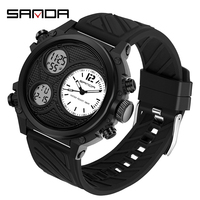 SANDA Luxury LED Digital Double Time Display Quartz Watch For Men Outdoors Sport Waterproof Watch Fashion Electronic Men Watch