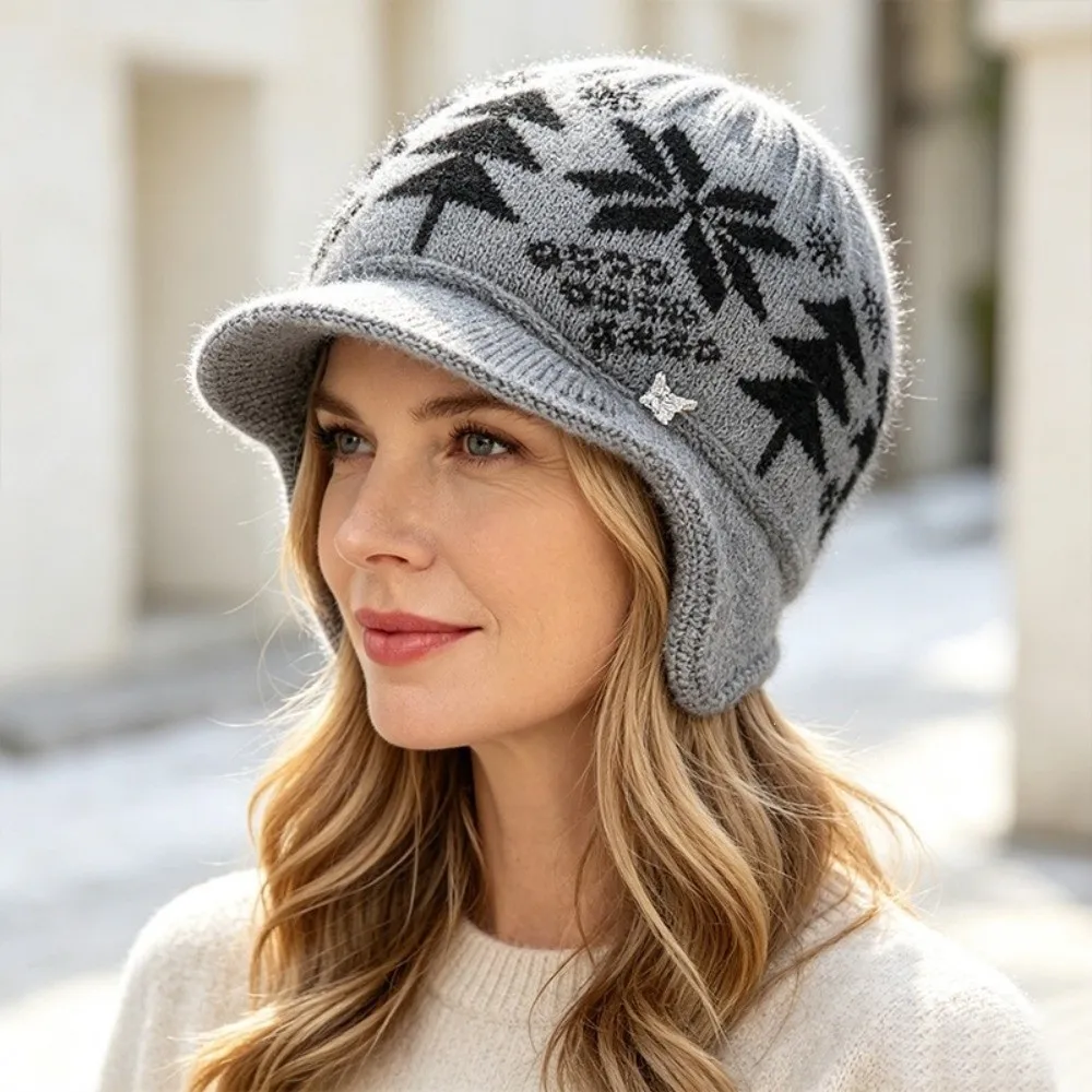Comfortable Windproof Knitted Hat Ear Protection Fleece Lined Beanie Hat Keep Warm Winter Hat Women