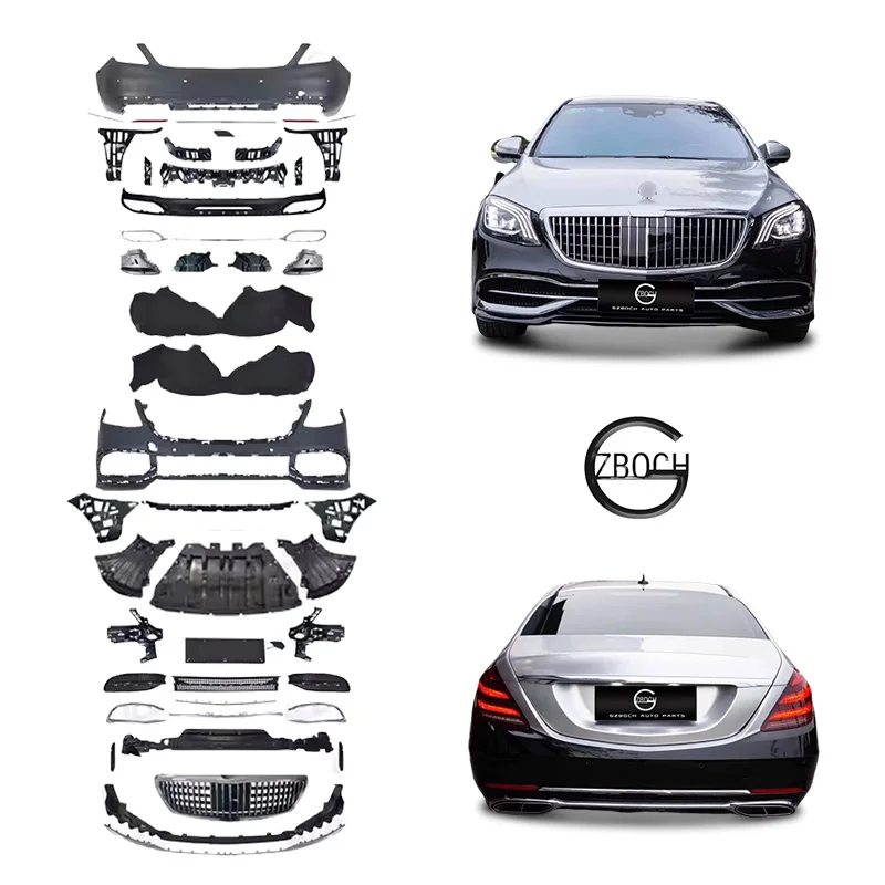 

W222 LCI to W222 May Bach Exterior Body Kits for Mercedes 2018-2020 W222 Upgrade May-bach Car Bumper Mid-Grill Diffuser