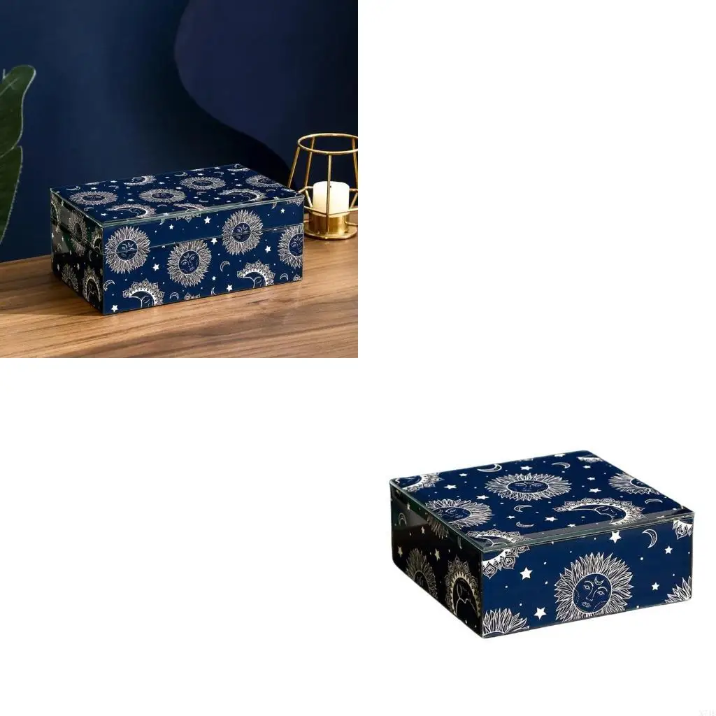 

Elegant Glass Jewelry Storage Box with Colorful Printings for Earrings Neckchain