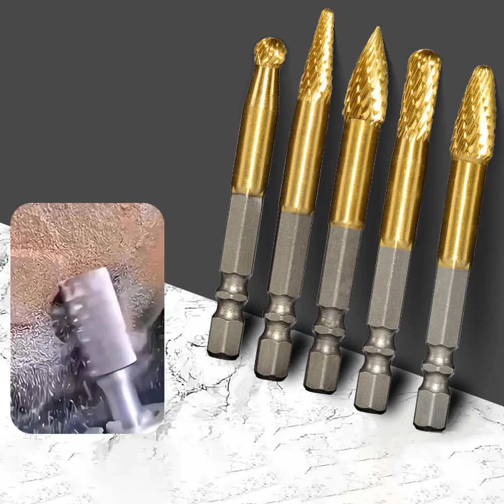

5pc 1/4 Inch Hex Shank Rotary File Burrs Hexagon Shank Abrasive Tool Engraving Grinding Polishing Bit For Metal Wood Milling Bit