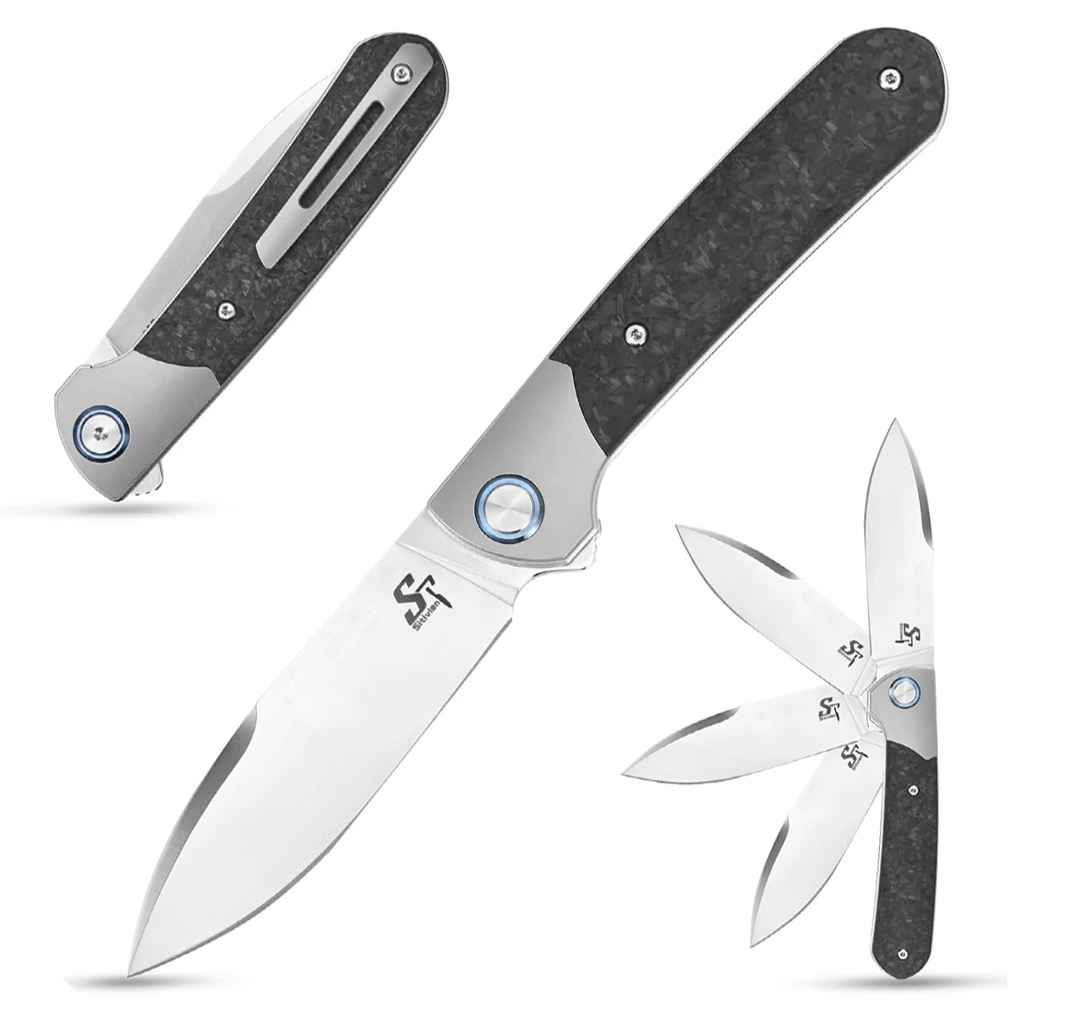 

Sitivien ST995 Folding Pocket Knife M390 Steel Blade Titanium Carbon Fiber Handle EDC Tool Knifes for Camping Work Collection