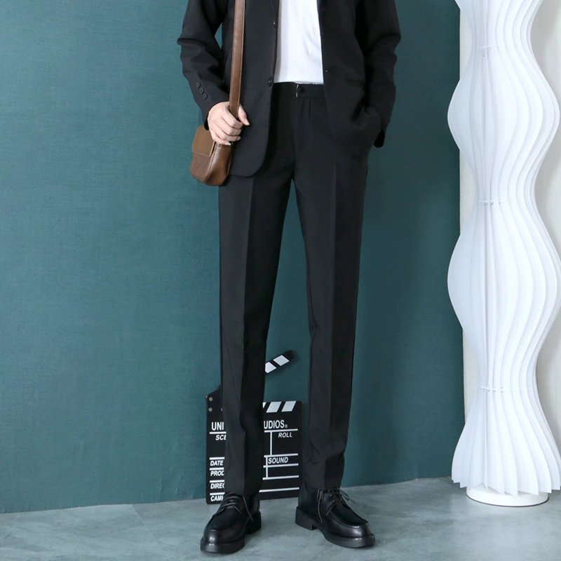 

2024 New Men Spring Autumn High Waist Loose Trousers Male Solid Business Casual Suit Pants Men's Straight Pockets Pant I737