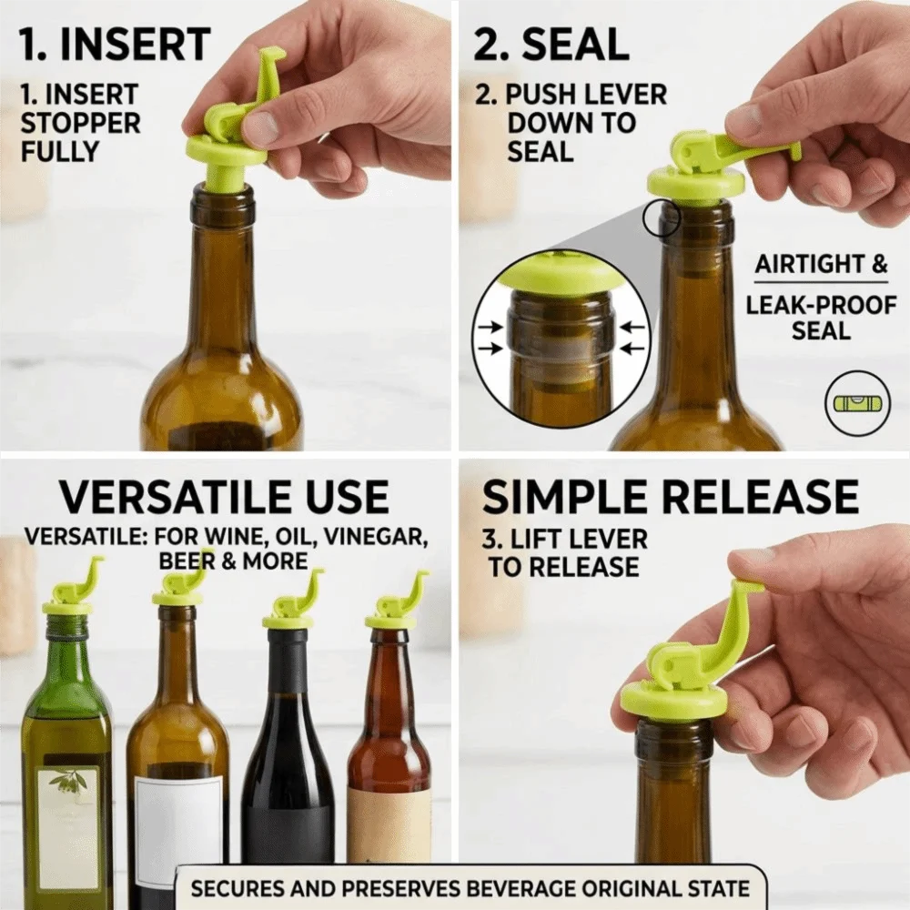 2pcs Silicone Wine Bottle Stopper Easy Open Design Vacuum Pump Compatible Beverage Stopper Plug Manual Operation Air-tight Seal