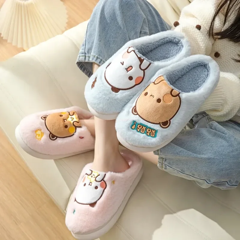 Cartoon Yier Mitao Panda Bubu Dudu Plush Slipper Cute Bear Warm Thickened Slipper PVC Nonslip Kawaii Winter Home Slipper