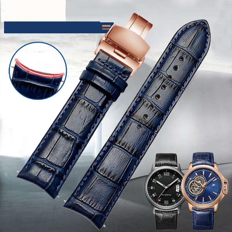 20 21 22mm Curved End cowhide Watchband For Rossini Tissot Citizen seiko mido Arc Mouth men Watch Strap Universal Belt
