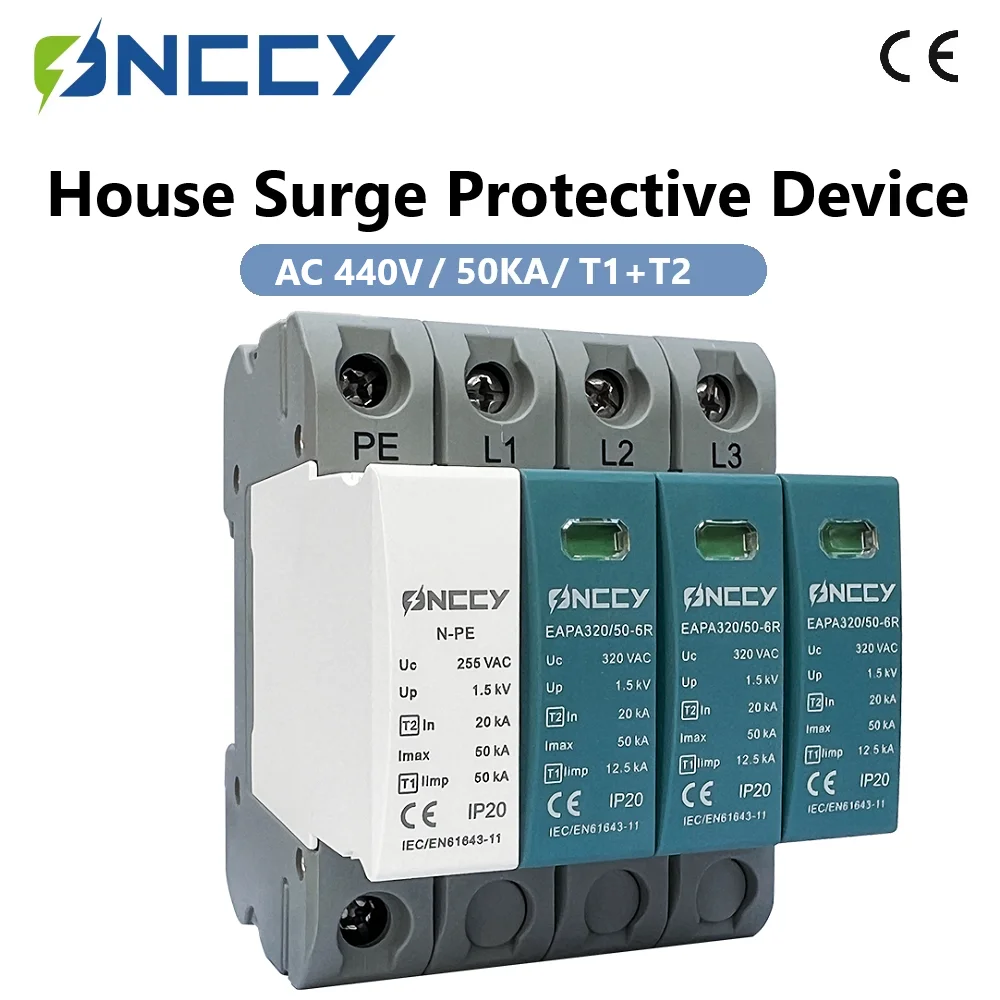 ONCCY T1 + T2 AC Protetor contra surtos 50KA,3 + Dispositivo de proteção contra surtos NPE 220V 320V 440V AC SPD 3 fases protetor contra surtos sinalização remota