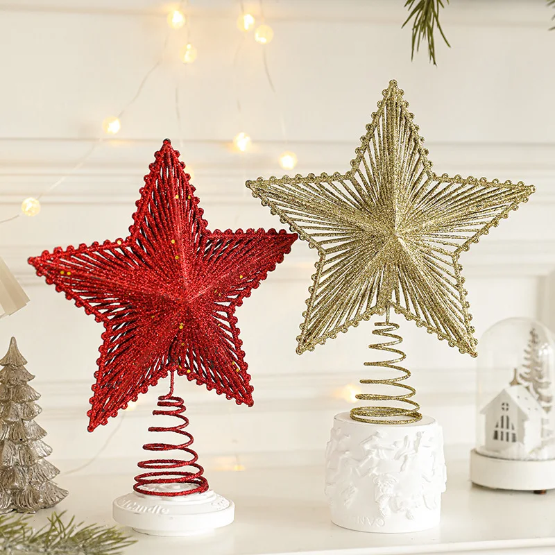 25 cm Rot Gold Glitter Stern Weihnachtsdekoration Weihnachtsbaum Topper für Home Decor Ornamente Navidad Neujahr 2025 Geschenke Zubehör