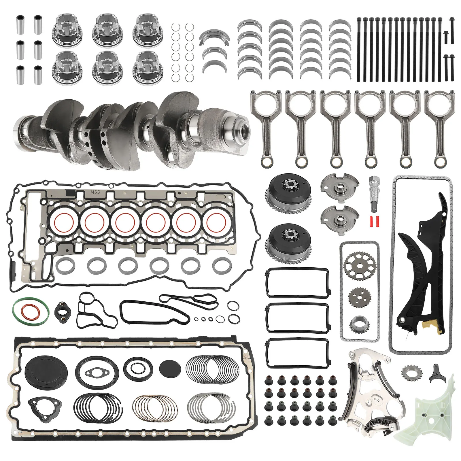 N55 3.0L Engine Overhaul Rebuild Kit w/ Crankshaft & ConRod & Timing Set For BMW