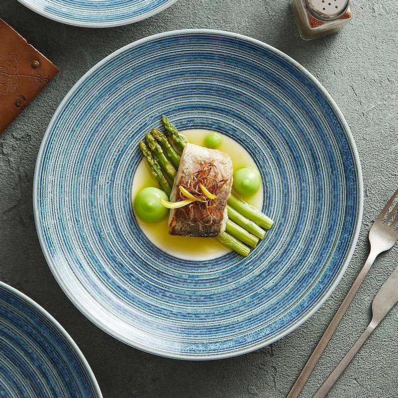 Starry Sky Kiln-Changed Ceramic Dinnerware Set - Japanese-Style Deep Bowls & Plates for Home/Hotel, Noodle/Soup/Pasta/Salad