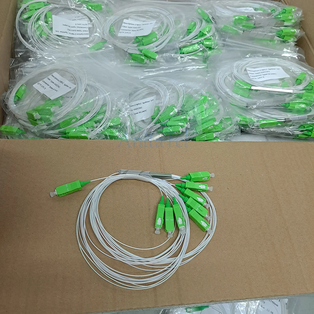 Imagem -05 - Divisor da Fibra Ótica de 10 Peças sc Apc 1x8 Plc sm Único-modo 0.9 mm G657a1 Lszh 1m Ftth Branco Cor Novo