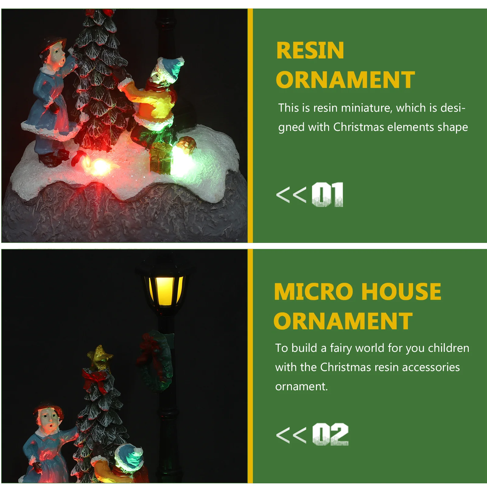 1Pcs Christmas Resin LED Micro Ornament Miniature Landscape Decor Xmas Ornament Christmas Resin Micro Landscape