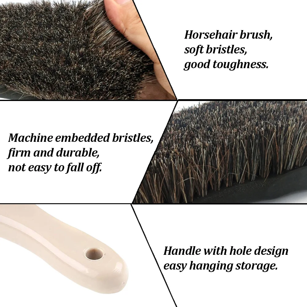 Car Cleaning Brush Leather Wheel Horsehair Cleaning Brush Car Detailing Brushes Auto Interior Clean Brush Fabric Washing Tools