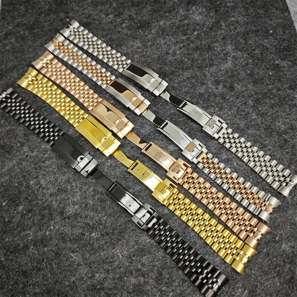 20MM Stainless Steel Watch Band Single Folding Buckle Solid Screw Links Watchband Strap Vintage Jubilee Bracelet