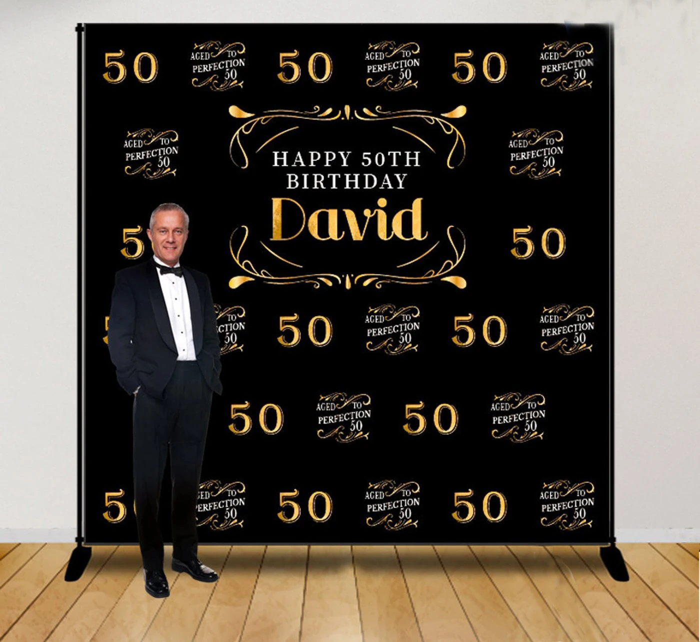 

Custom 50th 40th Step And Repeat Gold backdrop High quality birthday photo studio background