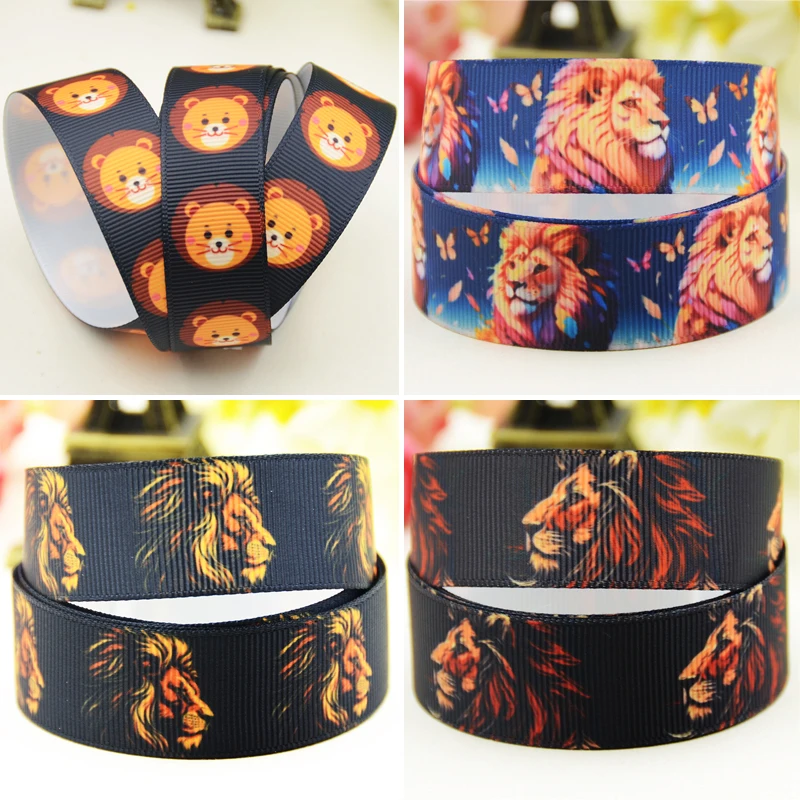 22mm 25mm 38mm 75mm lion cartoon printed Grosgrain Ribbon party decoration 10 Yards satin ribbons