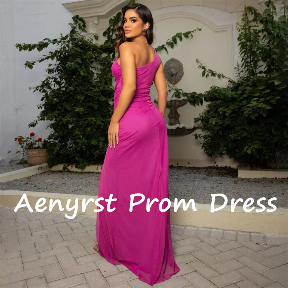 Aenyrst One Shoulder Pleat Straight Prom Dresses Side Split Holiday Gowns Floor Length Formal Occasion Dress Long فساتين السهرة