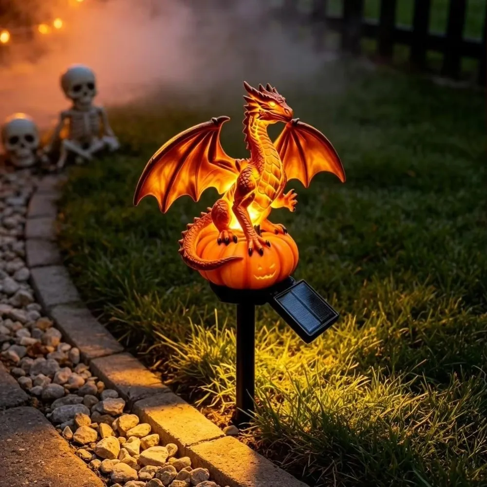 Soft Warm Glow Dragon Solar Garden Light Medieval Fantasy Dragon Statue Dragon Figurine Lamp Animal Gothic Shape