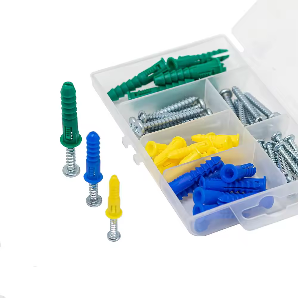 Plastic Self Drilling Ribbed Drywall and Wall Anchors with Screws Kit,66 Piece Wall Plug Anchor Expansion Bolt Pipe Column
