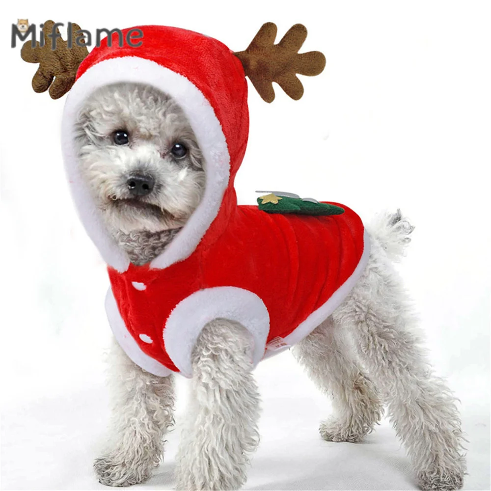 

Miflame New Year Pet Clothing Autumn Winter Flannel Warm Hoodie Small Dogs Hooded Coat Cat Dog Elk Christmas Clothing