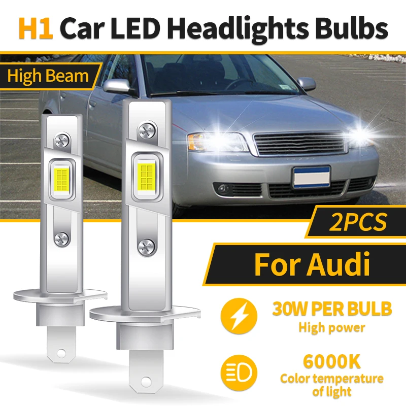 2PCS Canbus H1 LED Lights Car Headlights 1:1 Mini Size LED White Bulb 6000K 9600LM Auto Lamp High Beam CSP For Audi A6 1996-2003