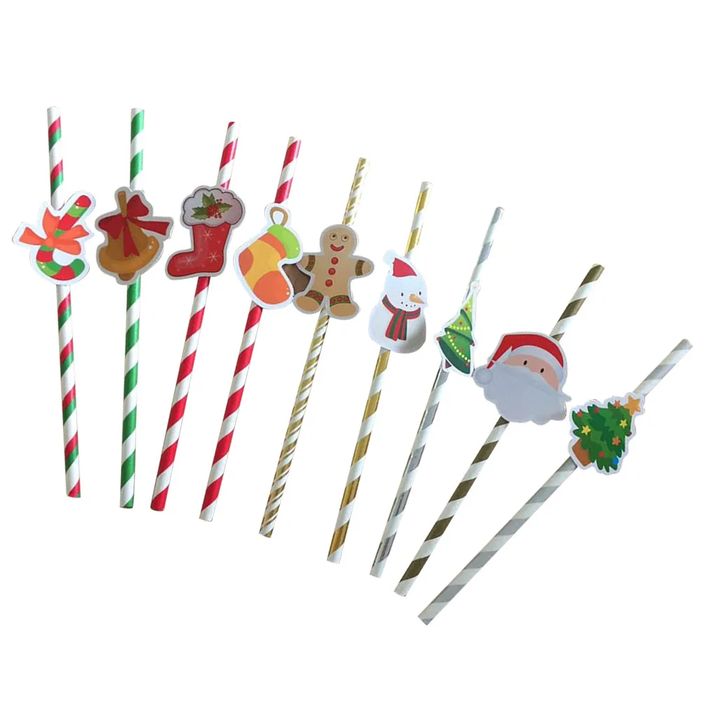 

50Pcs Christmas Paper Drinking Straws Cartoon Toppers for Party Birthday Wedding Cake Decoration Disposable Eco Friendly Party