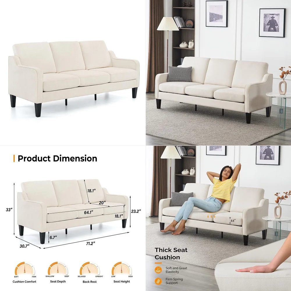 

Sofa Couch, Mid Century Modern Sofa with Solid Wood Frame, Button Tufted Couch for Bedroom, Living Room, Office, Apartment Dark