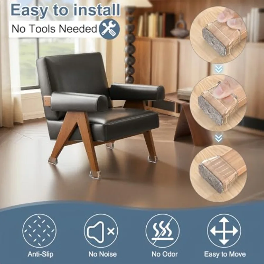 24PCS Rectangular Chair Leg Floor Protectors for Hardwood Floors Thicken Rubber Chair Leg Cap Covers Non Slip Furniture Leg Pad