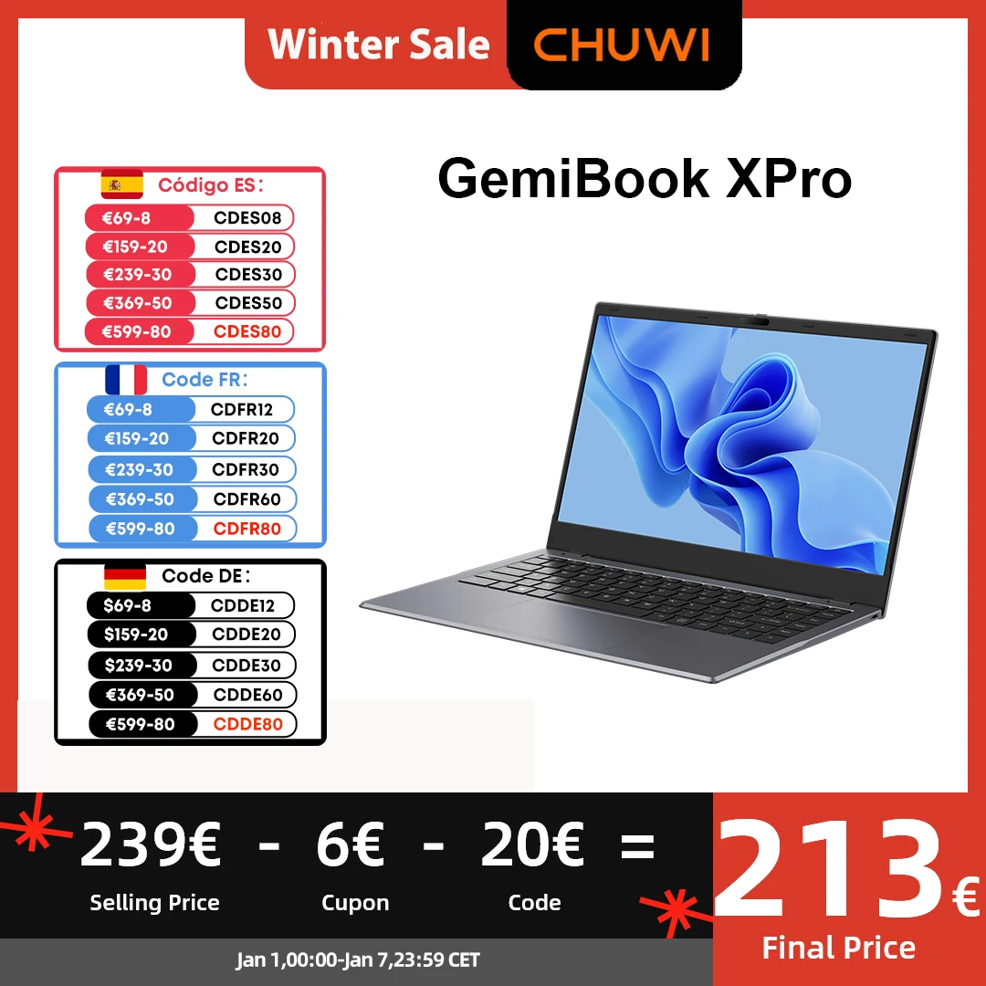 CHUWI 14 Inch GemiBook XPro FHD Screen Intel Celeron N100 Quad Core UHD Graphics 600 GPU 8GB RAM 256GB SSD Windows 11 Laptop