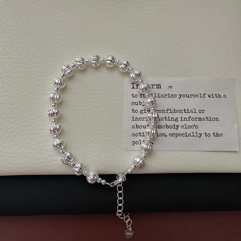 S925 Sterling Silver Korean Version Niche Design Car Flower Flash Round Bead Bracelet Simple Jewelry