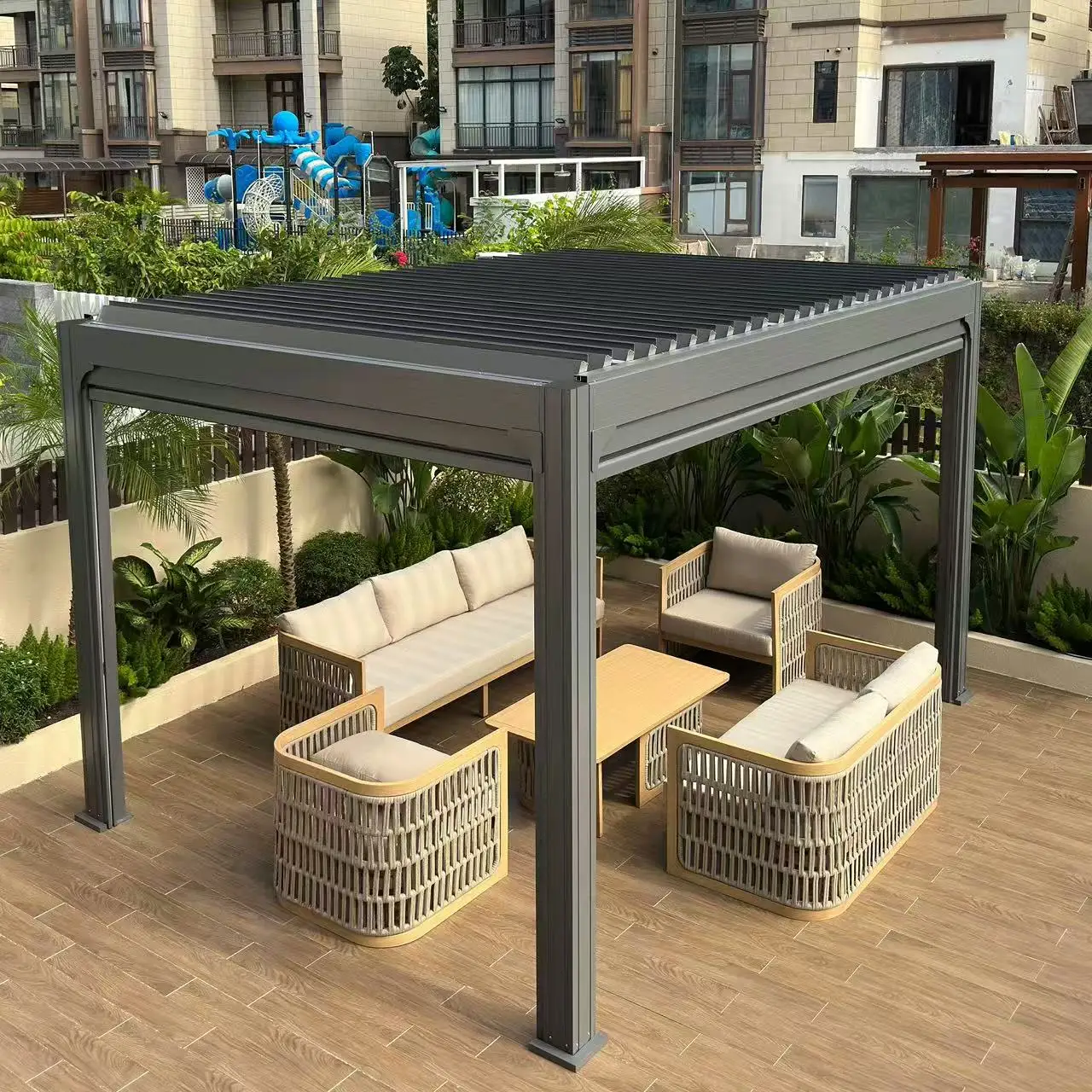 Bioclimatic Aluminum Pergola Motorized Adjustable Louver Outdoor Garden Gazebo