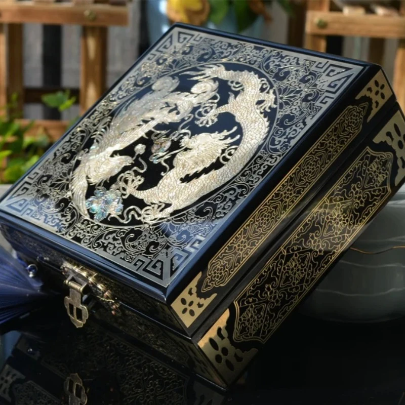 Vintage Filigree Jewelry Box with Copper Wire Inlaid Shells High Gloss Piano Lacquer Pingyao Polished Lacquerware