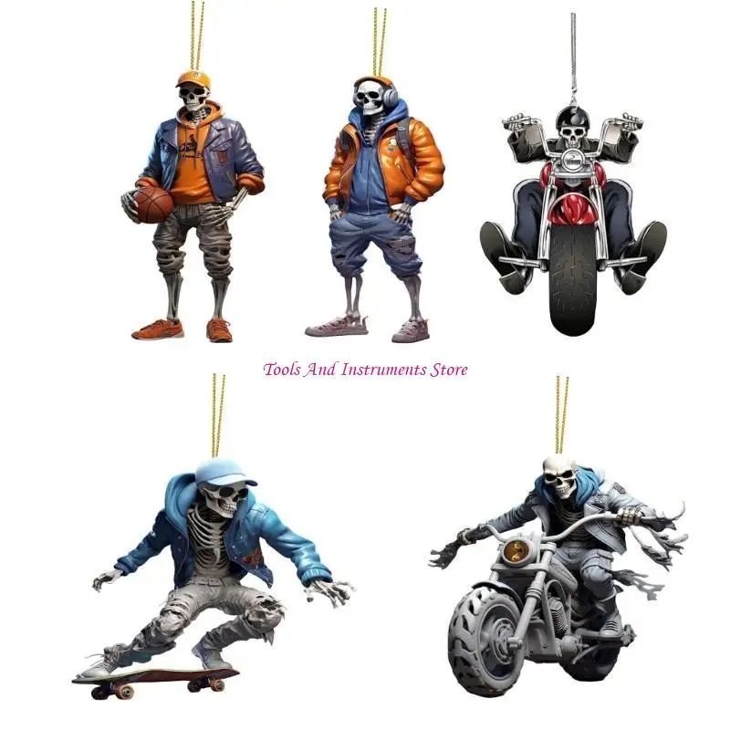 Estatua Skul Cool Halloween Skeleton Figurine CAR ORNAMENTO ACRYLIC Decoración colgante C7AC