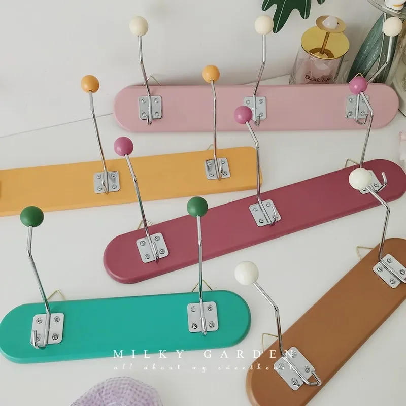 French Retro Wall Hanging Wall Ice Cream Color Cute Dot Decoration Children\'s Room Solid Wood Coat Hook