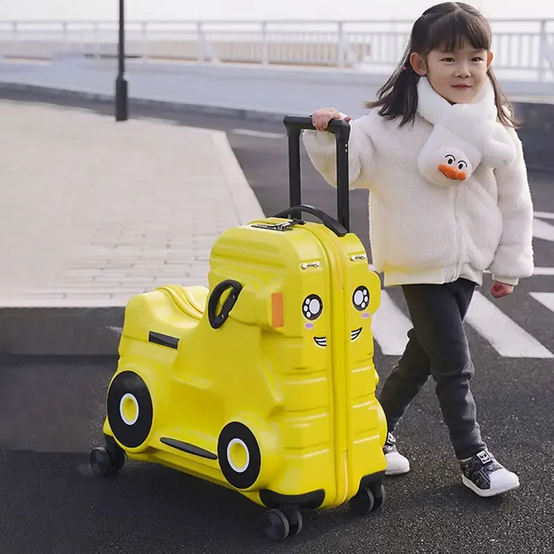 Valise jaune pour enfants, 24 pouces, chariot à roulettes, universel, avec fermeture éclair, cadeau d'anniversaire pour bébé