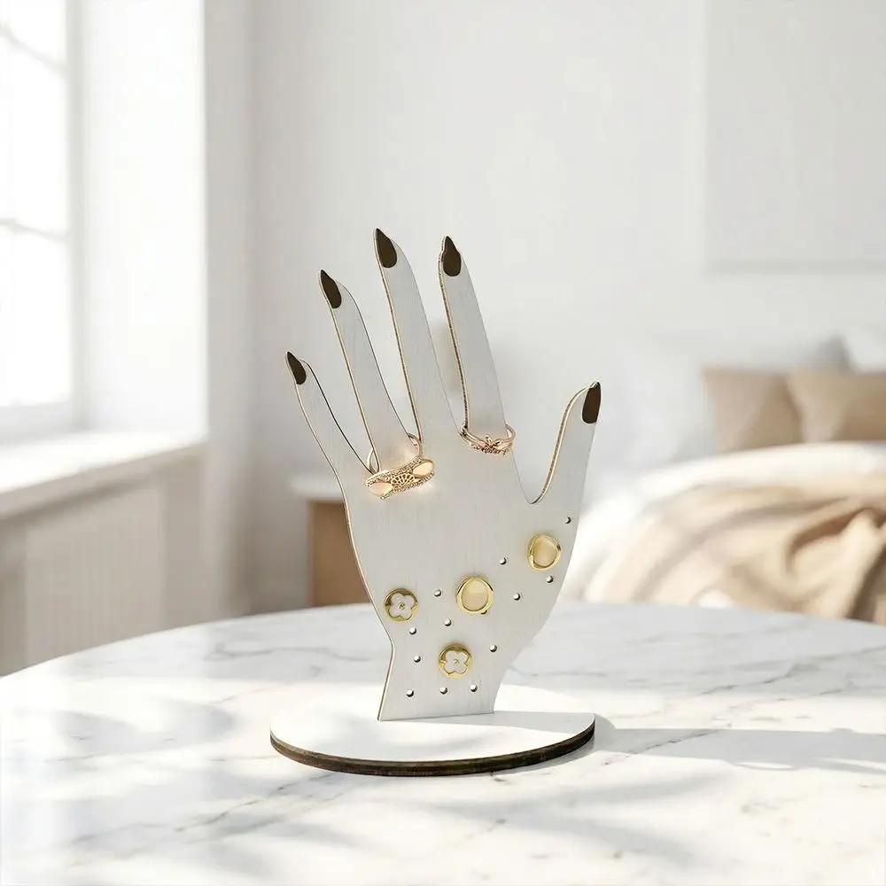 2D Wooden Hand Shaped Ring Display Stand Lightweight Smooth Polished Ring Holder Compact Size Sturdy Ring Stand Desktop Decor