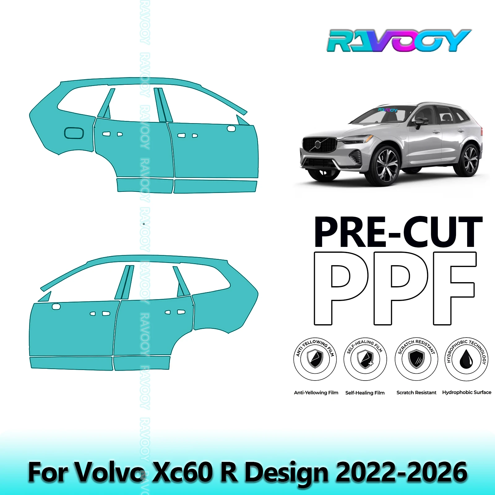 

For Volvo Xc60 R Design 2022-2026 8.5mil Clear Matte Pre-Cut PPF Door & A/B Pillar Kit TPU Paint Protection Film Set