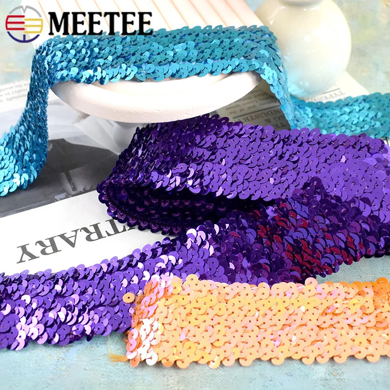 

Meetee 2/5M 45mm Sequined Lace Trim Ribbon for Sewing Clothes Skirt Docor Stretch Tape Dance Dress Elastic Band DIY Accessories
