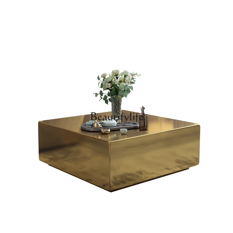 

Stainless steel brushed gold square luxury atmosphere living room simple high-end coffee table