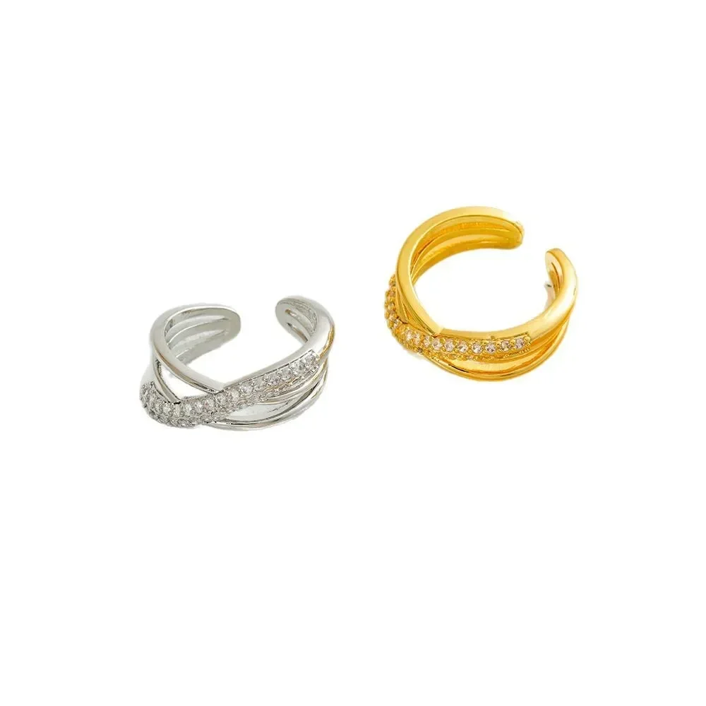 2025Новое популярное новое геометрическое кольцо с цирконом, легкая роскошь 18K с регулируемым отверстием