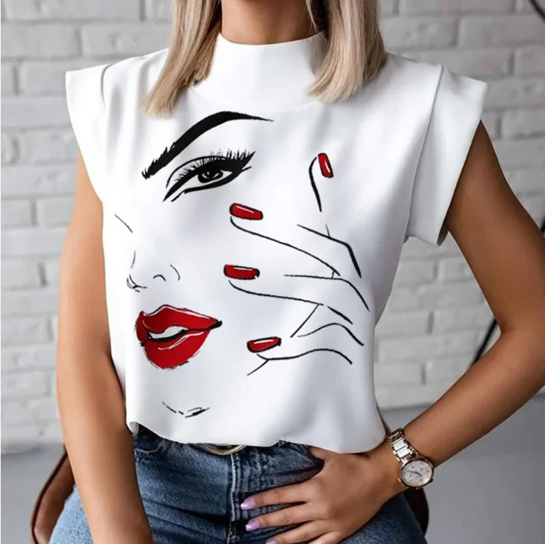 2025 New Blouse Women Casual Summer Solid Color Stand Collar Short Sleeve Slim Blouse  Women's Clothing Блузка Женская
