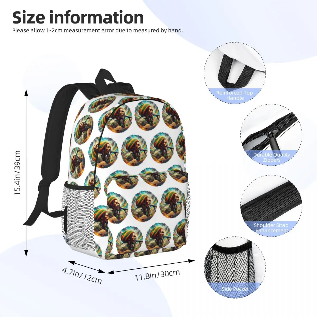 Bob Marley One Love Backpack Student Boys Girls BookBag Men Women School Bag Laptop Shoulder Bags