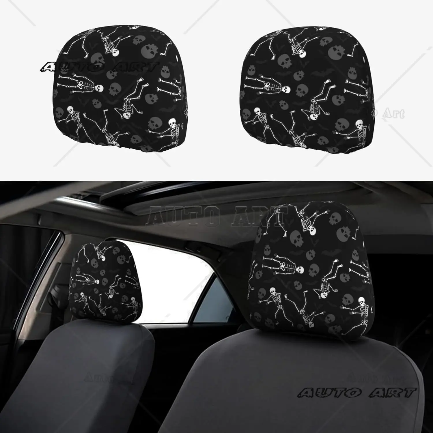 

Halloween Skeletons 2 Pack Car Headrest Covers Car Seat Head Rest Protector for Cars Vans Trucks