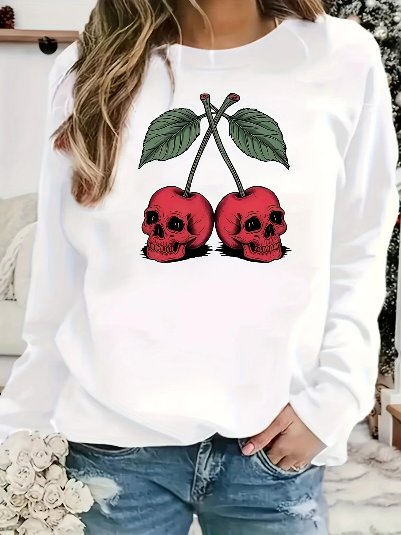 

Skull Cherry Graphic Print Autumn and Winter Cotton Men's and Women's Sweatshirts Outdoor Sports Leisure Fashion Trend Clothing